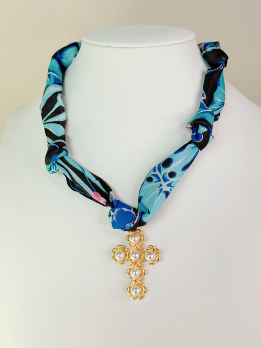 Pearl Cross Scarf Necklace